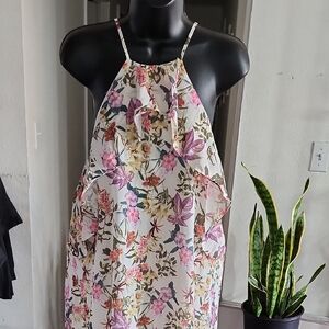 Floral Halter Sundress in Cream with Pink & Green